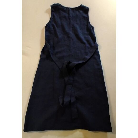 AROUND 101 NAVY BLUE LINEN LAGENLOOK DRESS OPEN SIZE TIE BACK SLEEVELESS - Picture 4 of 7
